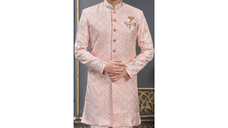 Light Pink Cotton Silk Indowestern Sherwani Design photo